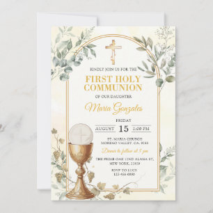 First Holy Communion Gold Cross Invitation