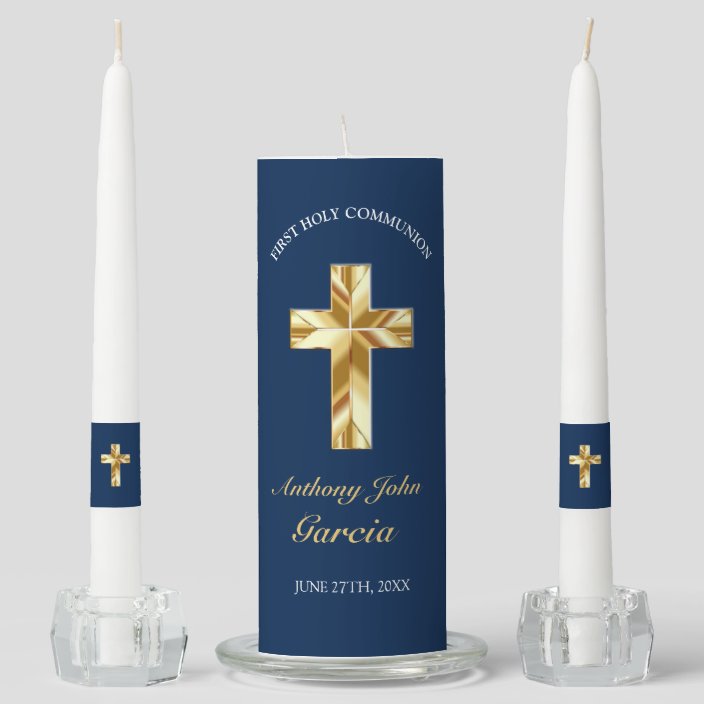 First Holy Communion Gold Cross Keepsake Unity Candle Set