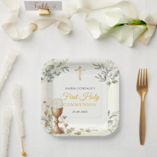 First Holy Communion Gold Cross Paper Plates