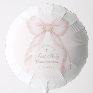 First Holy Communion Gold Cross Pink Bow Balloon