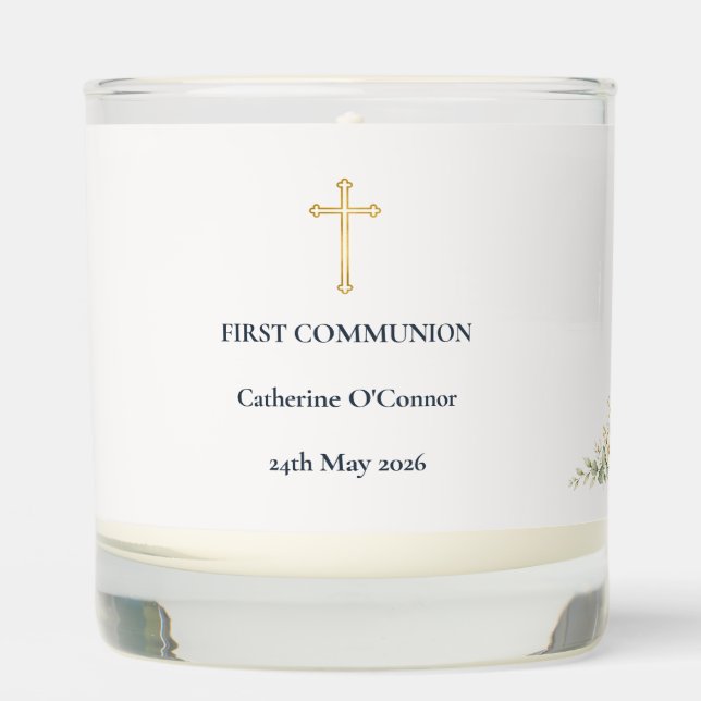 First Holy Communion Gold Cross Scented Candle (Front)