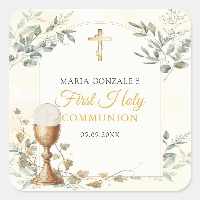 First Holy Communion Gold Cross Sticker (Front)
