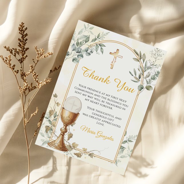 First Holy Communion Gold Cross Thank You Card (Creator Uploaded)