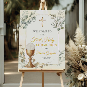 First Holy Communion Gold Cross Welcome Sign