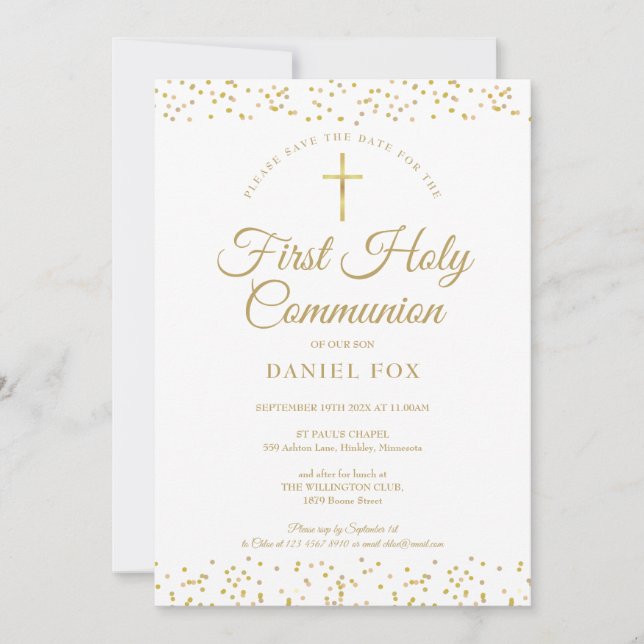 First Holy Communion Gold Dust Save The Date (Front)