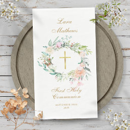 First Holy Communion Gold Floral Garland Paper Guest Towels