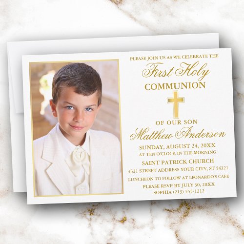 First Holy Communion Gold Frame Photo Invitation