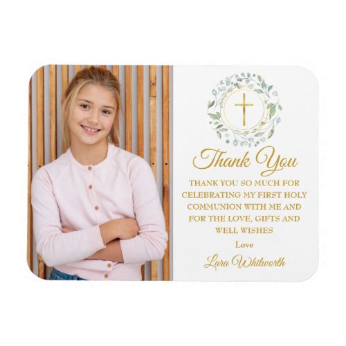 First Holy Communion Gold Greenery Photo Thank You Magnet