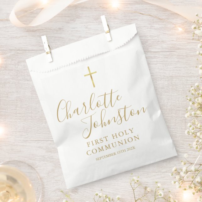 First Holy Communion Gold Signature Favor Bag (Clipped)