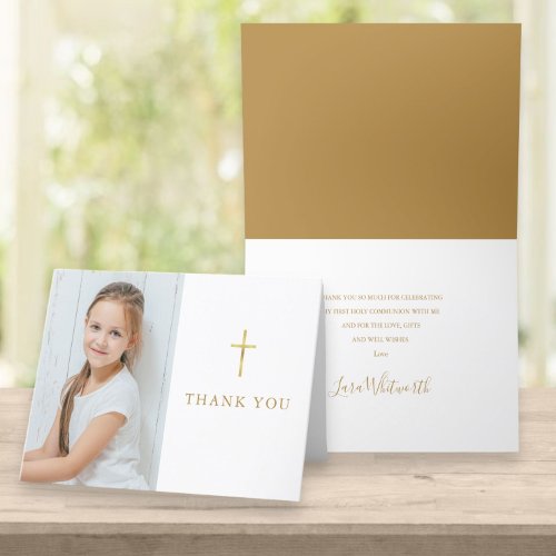 First Holy Communion Gold Signature Photo Thank You Card
