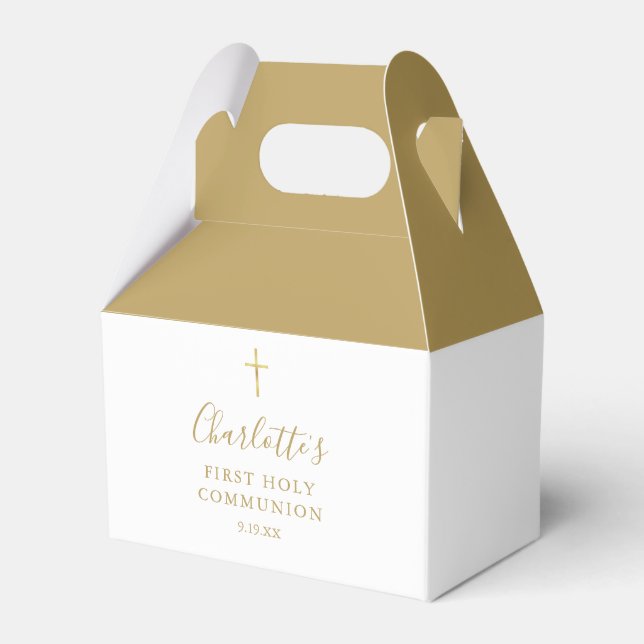 First Holy Communion Gold Signature Script Favor Boxes (Front Side)