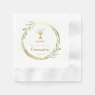 First Holy Communion golden circle green leaves Napkins