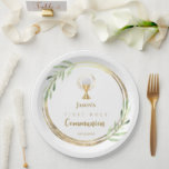 First Holy Communion golden circle green leaves Paper Plates<br><div class="desc">First Holy Communion paper plates</div>