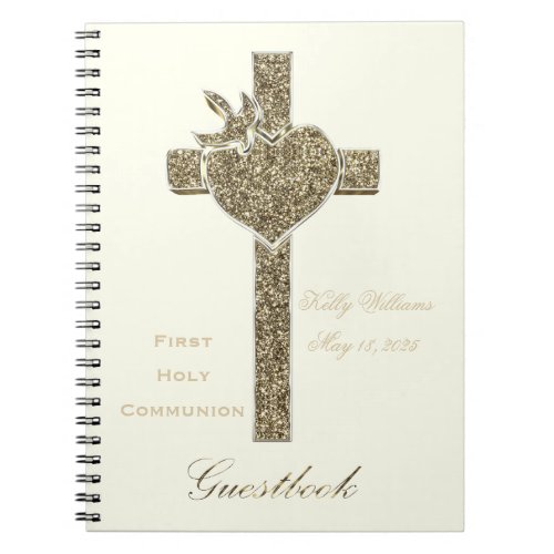 First Holy Communion Golden Cross Guestbook Notebook