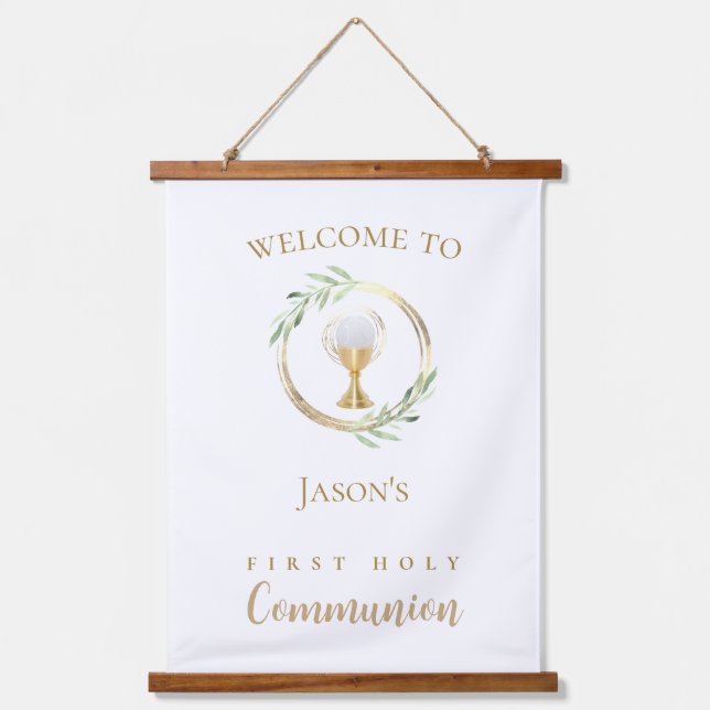 First Holy Communion green leaves Hanging Tapestry (Front)