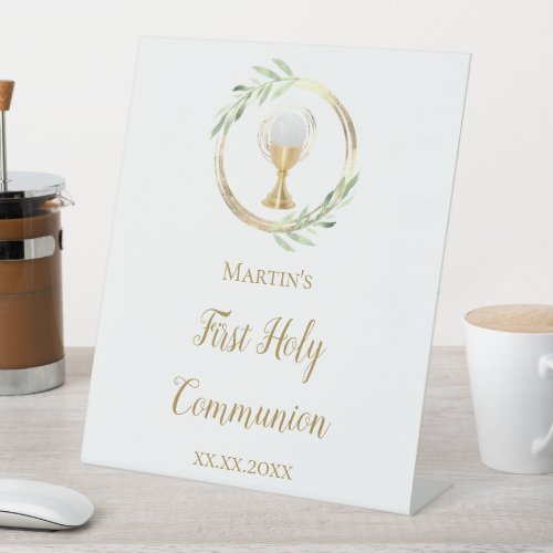 First Holy Communion green leaves Pedestal Sign