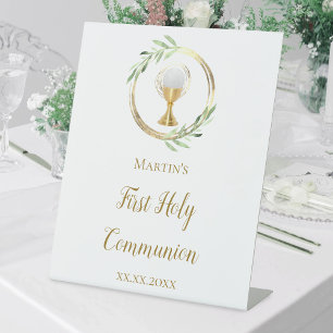 First Holy Communion green leaves Pedestal Sign