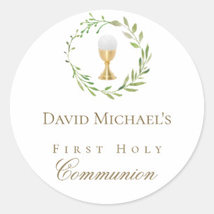 First Holy Communion green wreath Classic Round Sticker