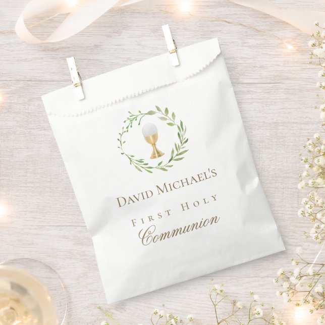 First Holy Communion green wreath Favor Bag (Clipped)