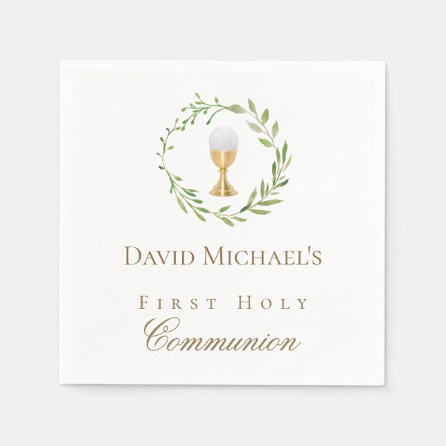 First Holy Communion green wreath  Napkins (Front)