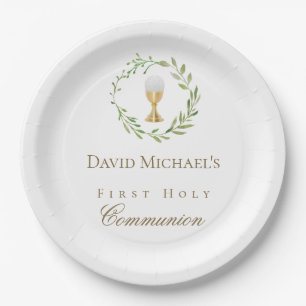 First Holy Communion green wreath Paper Plates