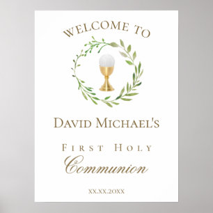 First Holy Communion green wreath welcome Poster