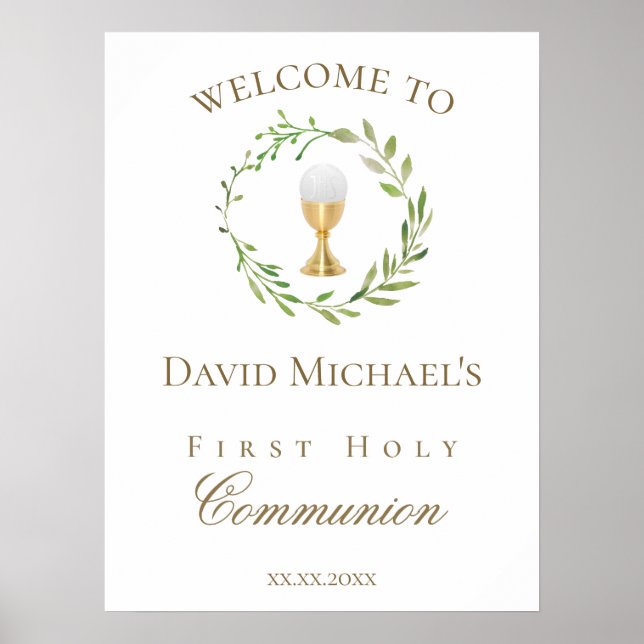 First Holy Communion green wreath welcome Poster (Front)