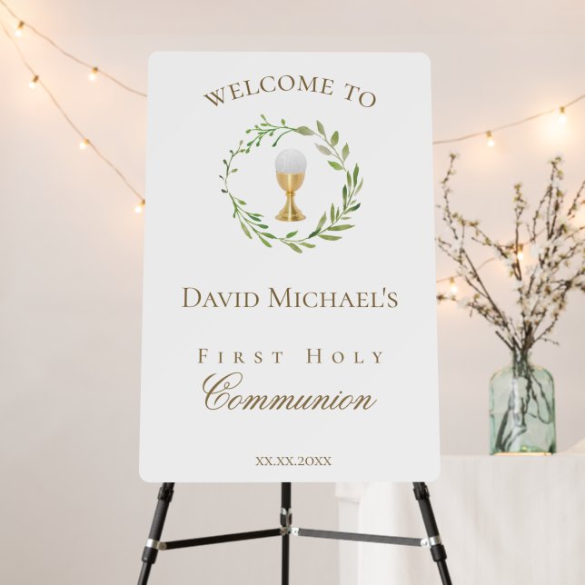 First Holy Communion green wreath welcome sign (In Situ (Stand))