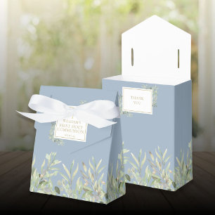 First Holy Communion Greenery Foliage Blue Favor Boxes