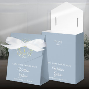 First Holy Communion Greenery Garland Dusty Blue Favor Boxes