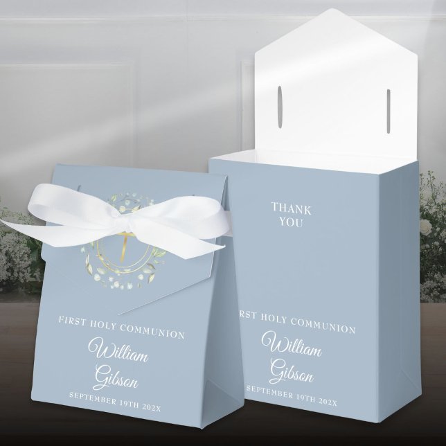 First Holy Communion Greenery Garland Dusty Blue Favor Boxes (First Holy Communion Greenery Garland Dusty Blue Favor Boxes)