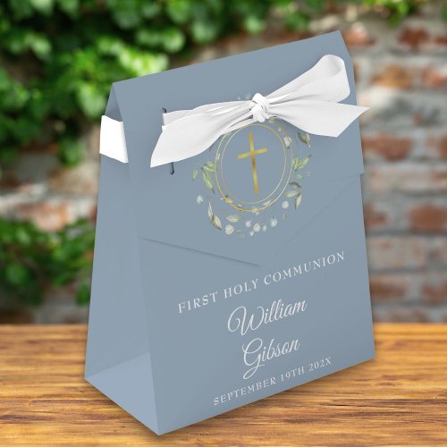 First Holy Communion Greenery Garland Dusty Blue Favor Boxes