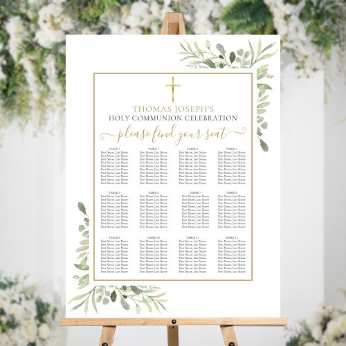 First Holy Communion Greenery Gold Seating Chart Foam Board