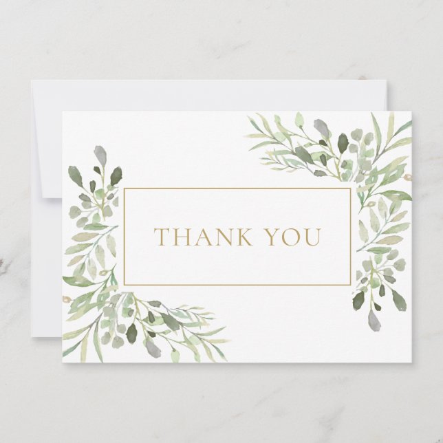 First Holy Communion Greenery Photo Gold Thank You Card (Front)