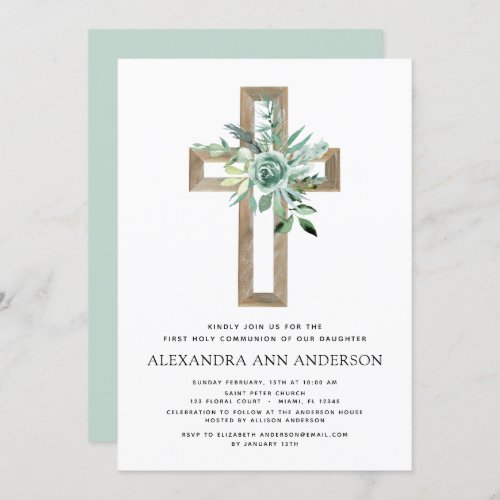First Holy Communion Greenery Sage Eucalyptus Invi Invitation