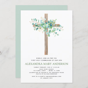 First Holy Communion Greenery Sage Eucalyptus Invi Invitation