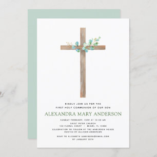 First Holy Communion Greenery Sage Eucalyptus Invi Invitation