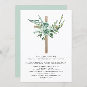 First Holy Communion Greenery Sage Eucalyptus Invi Invitation