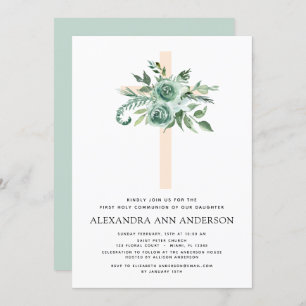 First Holy Communion Greenery Sage Eucalyptus Invi Invitation