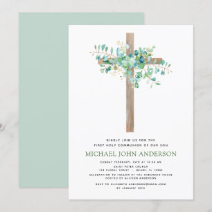 First Holy Communion Greenery Sage Eucalyptus Invi Invitation