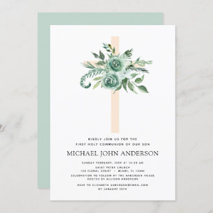 First Holy Communion Greenery Sage Eucalyptus Invi Invitation