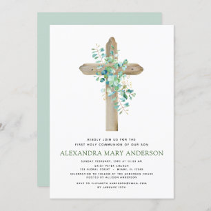 First Holy Communion Greenery Sage Eucalyptus Invitation