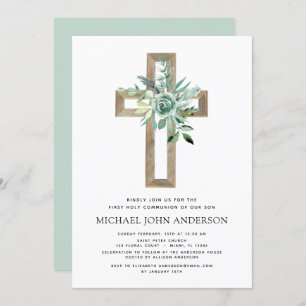 First Holy Communion Greenery Sage Eucalyptus Invitation