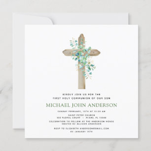 First Holy Communion Greenery Sage Eucalyptus Invitation