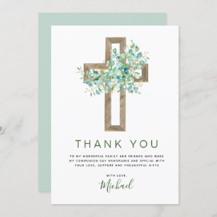 First Holy Communion Greenery Sage Thank You Invitation