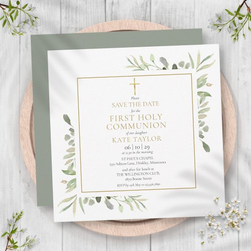 First Holy Communion Greenery Square Save The Date