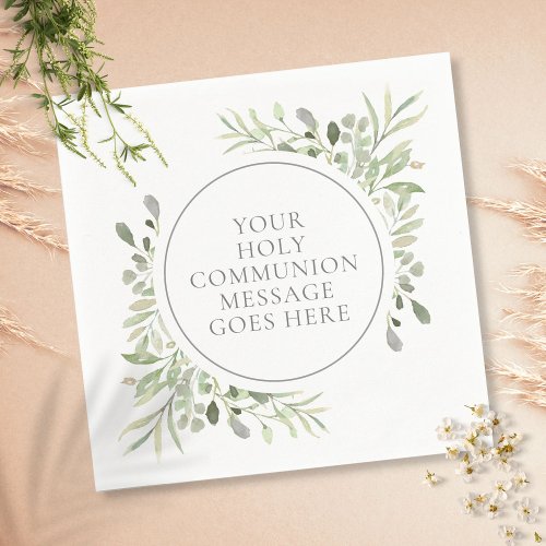 First Holy Communion Greenery Watercolor Leaves Napkins