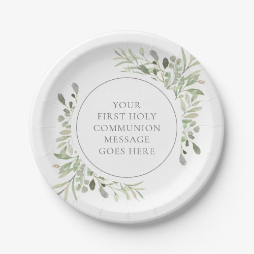 First Holy Communion Greenery Watercolor Paper Plates