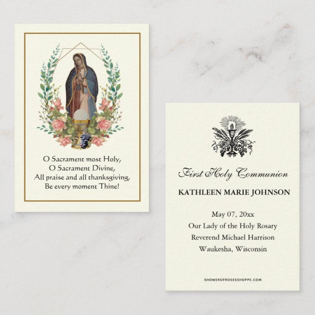 First Holy Communion Guadalupe Prayer  Business Card (Front/Back)