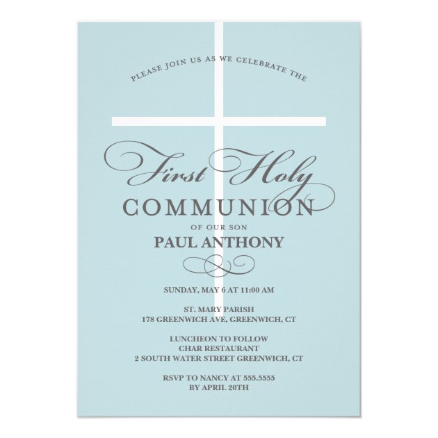 First Holy Communion Invitation Blue